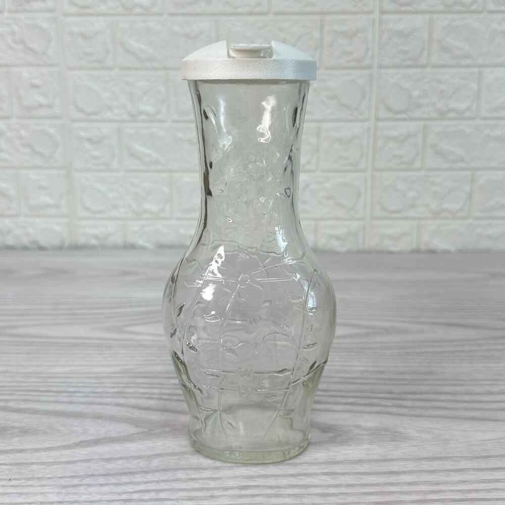 Good Seasons Salad Dressing Cruet Shaker Bottle Glass Vines Embossed w/ Lid VTG